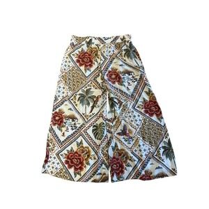 Farm Rio Wide Leg Cropped Pants Tropical Print Bohemian Style SZ Med